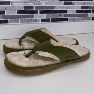 L.L. Bean WOMENS Olive Shearling Slippers SIZE 6